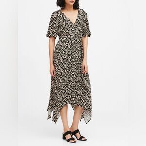 Banana Republic Abstract Animal Print Midi Dress 8 Olive Black Corporate Core